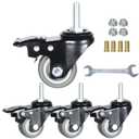 1.5 Inch Swivel Caster Wheels Set of 4, Locking casters Total Capacity 330lbs, Metric M8-1.25 Threaded stem TPR casters with Brake, castors for Carpet Hardwood Floor Workbench Bed Frame.