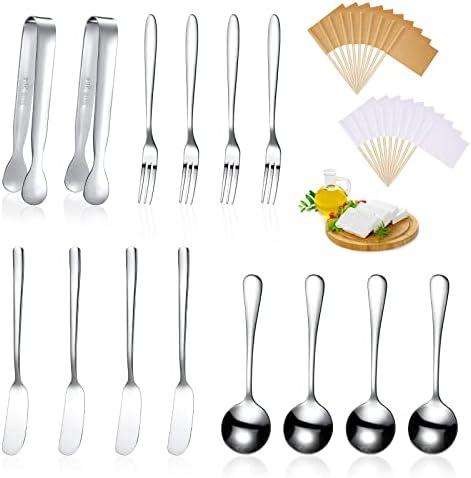 Patelai Cheese Butter Spreader Knives Set Charcuterie Accessories Stainless Steel Spreader Knives Charcuterie Boards Utensils Mini Serving Tongs Spoons and Forks for Appetizers Pastry, (Black)