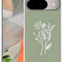 Green Flower Aesthetic Abstract Minimalism Floral Pattern,Trendy Soft TPU Full Cover Case for Google Pixel 9/9 Pro