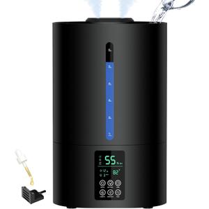 6L Humidifiers for Bedroom Large Room Home, Cool and Warm for Baby and Plants Mist Top Fill Desk Humidifiers Essential Oil Diffuser, Quiet with Adjustable Mist,360Nozzle-Black