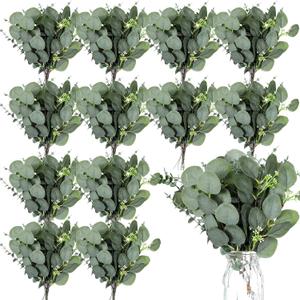 40 Pieces Artificial Eucalyptus Leaves Stems Greenery Fake Silver Dollar Eucalyptus Stems Faux Eucalyptus Plant Branches for Wedding Holiday Greens Bouquets Decoration