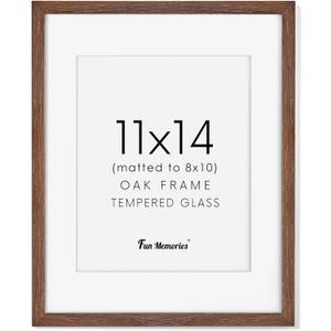 11x14 Picture Frame for Wall, 11 x 14 Photo Frames - Made of Solid Oak Wood & Tempered Real Glass, Rustic Wood 11 by 14 Frames for Home Decor, 11x14 Frame Matted to 8x10, Walnut Color, 1 Pack