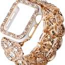 Bling Band with Case Compatible with Apple Watch Band 38mm 40mm 41mm 42mm 44mm 45mm for Women, Luxury Dressy Metal Strap with Diamond Rhinestone Bracelet Wristband for iWatch SE Series 7 6 5 4 3 2 1 (Gold)