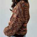 MakeMeChic Women's High Neck Striped Sweater Cut Out Long Sleeve Winter Retro Asymmetrical Knit Top (S)