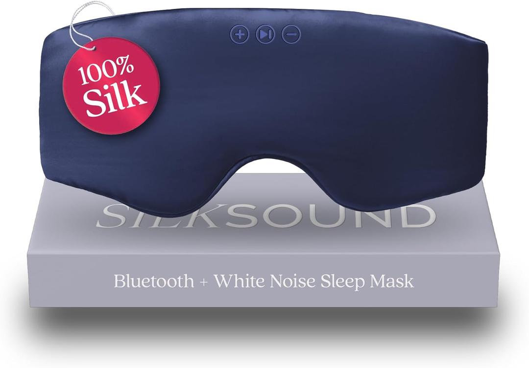 SilkSound 100% Mulberry Silk Bluetooth Sleep Mask, Skin-Friendly Sleeping Eyemask with Bluetooth Headphones, Sleep Gifts for Women, Silk Eye Mask Headband Headphones for Sleeping Side Speakers (Navy)