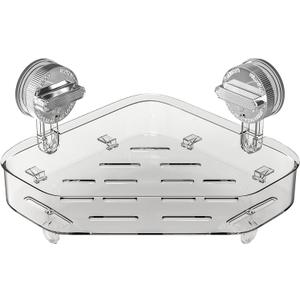 Holder Corner Shower with Hooks Removable, Clear Suction Cup Shower Caddy Corner, Bathroom Storage Rack