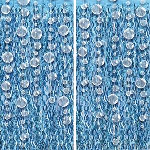 KatchOn, Wavy Blue Foil Fringe Curtain with Bubble Garland - Pack of 8 | Blue Streamers for Beach Party Decorations, Under The Sea Party Decorations | Fringe Backdrop for Pool Party Decoration
