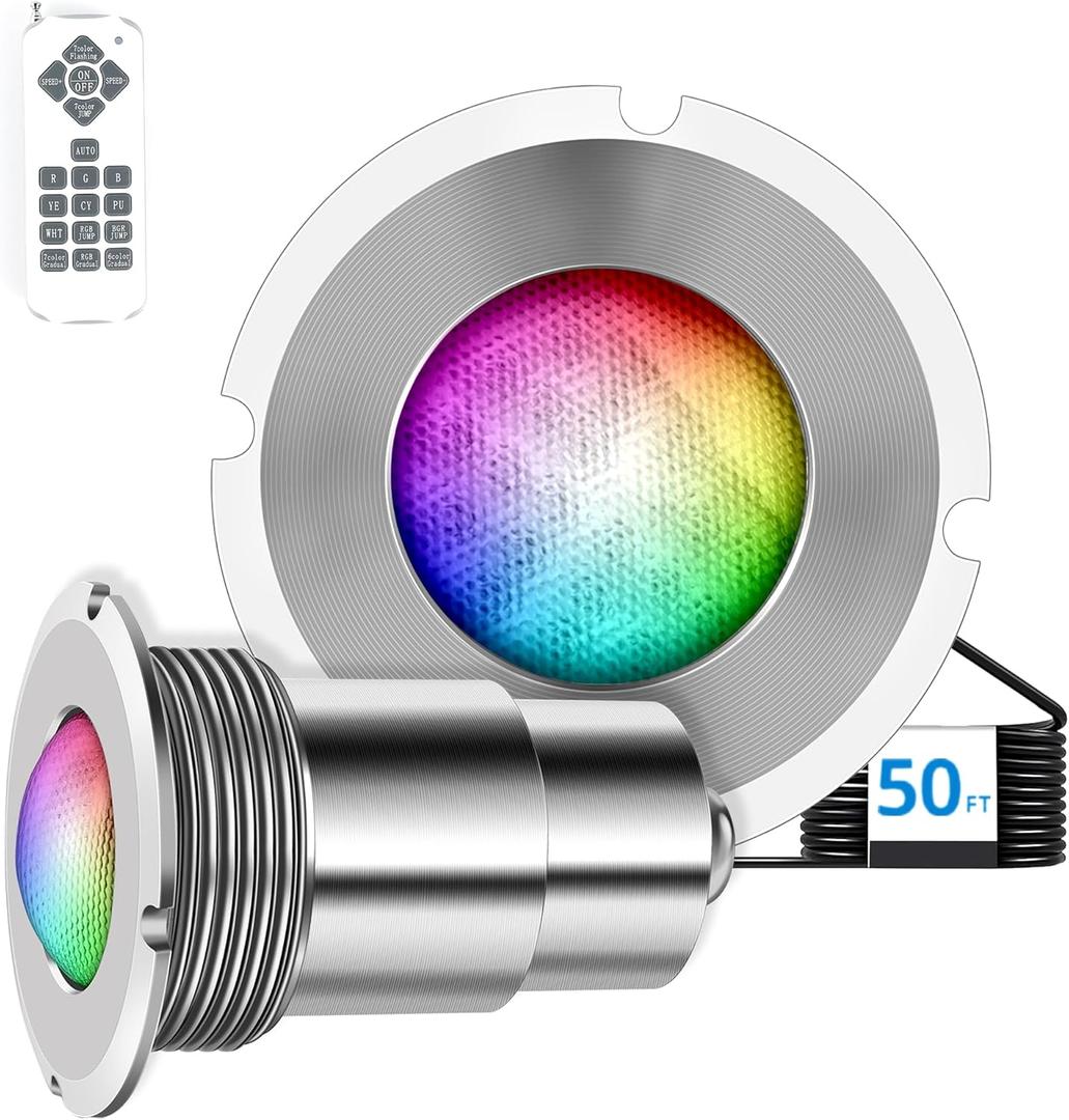 Pool Lights for Inground Pool, 1.5 Inch LED Color Inground Pool & Spa Light, IP68 Waterproof Nicheless Pool Lights, AC12V, 50 ft Cord, Remote Control (Controller Not Supported)