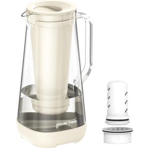 GLACIER FRESH 7 Cup Purela Glass Water Pitcher with 1 Ultrafiltration Membrane and Activated Carbon Filter, Reduces 99% Chlorine, PFOA&PFOS, Coliforms, BPA Free Materials, White
