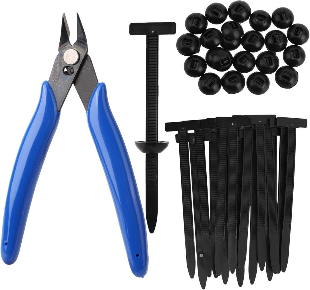 2 x 100pcs Automotive Zip Ties, Self-Locking Heavy Duty Nylon Cable Ties with Diagonal Pliers Universal Buckle & Pin Design Zipper Clips for Car Daily Repair