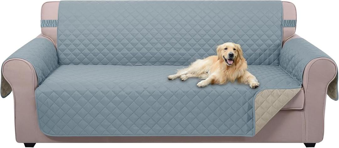 U-NICE HOME Large Sofa Cover Reversible Couch Cover for Dogs with Elastic Straps Water Resistant Furniture Protector for Pets Couch Cover for 4 Cushion Couch (Oversized Sofa, Light Blue/Beige)