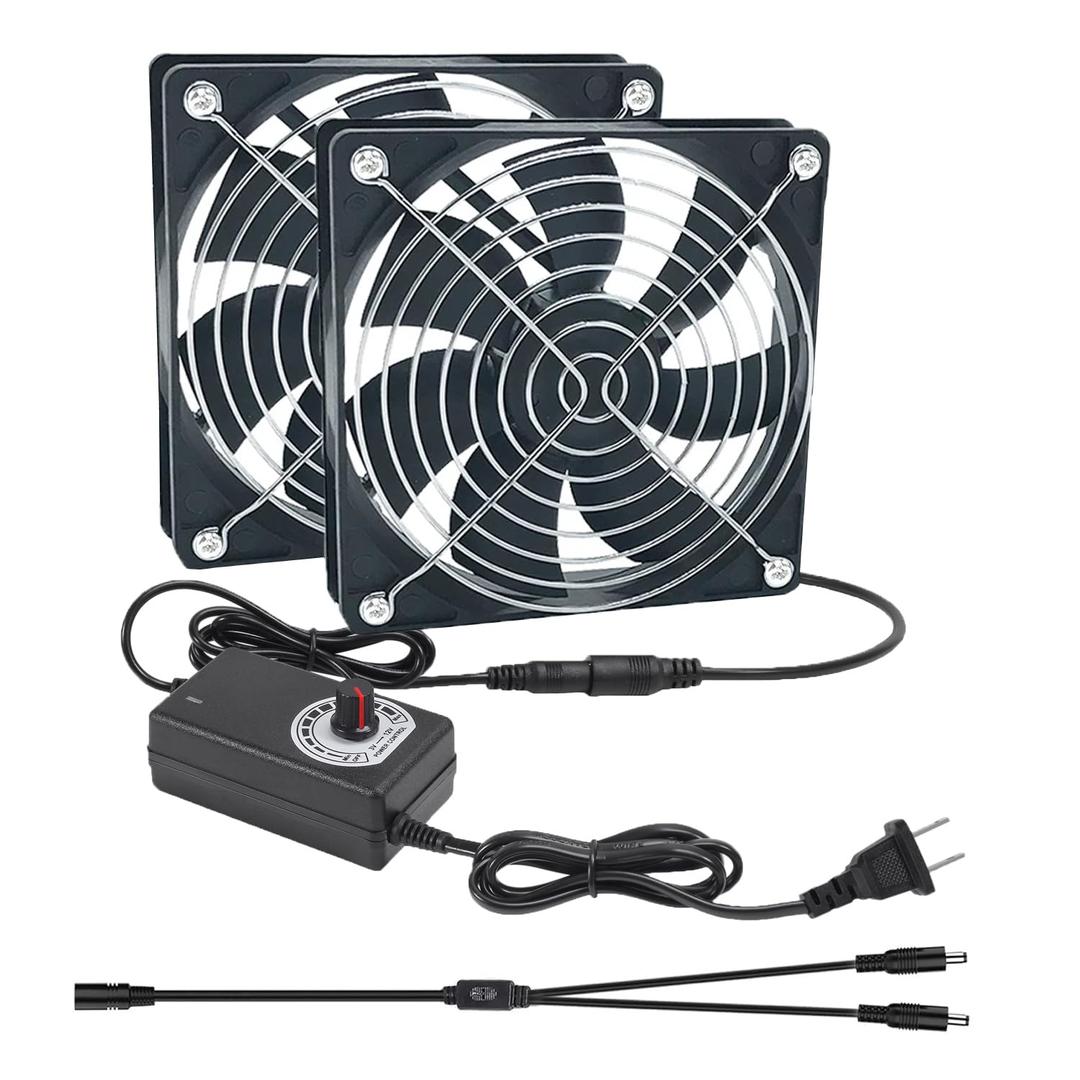 2 x 120mm Computer Fan with AC Plug 110V 220V AC Powered Fan with DC 3V to 12V Speed Controller for Receiver Amplifier Computer Case Cooler Component Cooling, 120 x 25mm
