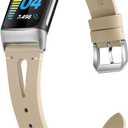 Wearlizer Compatible with Fitbit Charge 6/Charge 5 Bands - Slim Leather Watch Band Accessories for Women & Men, Beige