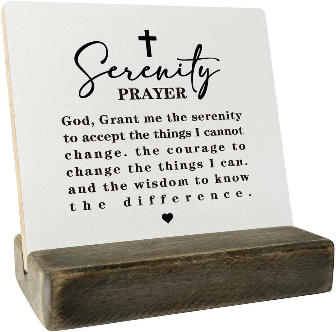 Serenity Prayer Wood Plaque Gift, God Grant Me The Serenity, Inspirational Gift, Plaque with Wooden Stand, Meaningful Wood Sign Plaque Gift, Unisex Sobriety Recovery Gifts, Mental Health Gift