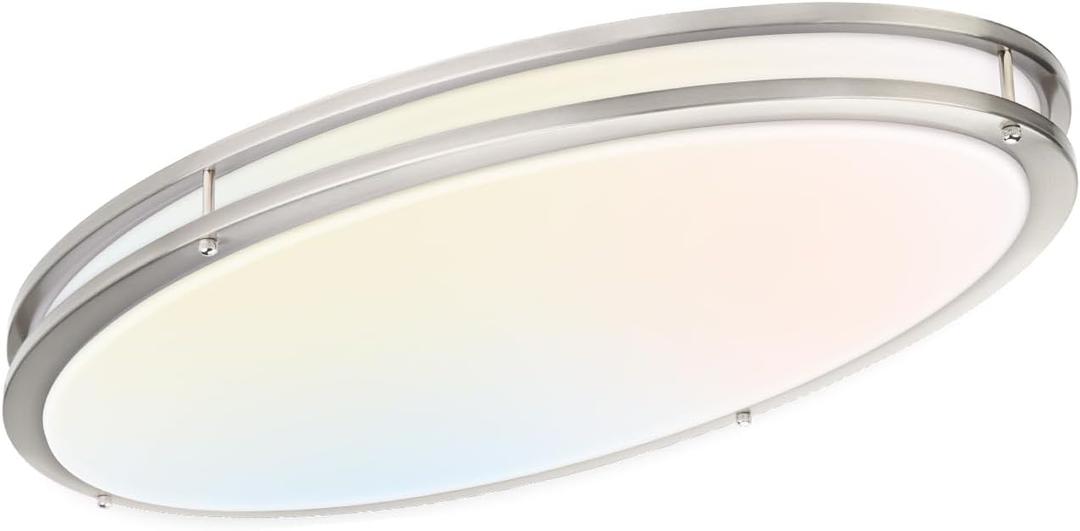 DAKASON 32In Oval LED Flush Mount Light for Kitchen/Living Room, 50W Large LED Ceiling Light Fixture, 3500K/4000K/5000K Adjustable, Dimmable for Dining Room/Bedroom (Brushed Nickel - 1Pack)