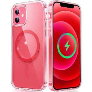 FNTCASE for iPhone 12 Clear Case: for iPhone 12 Pro Magnetic Military Grade Drop Protection Anti Yellowing Cell Phone Cover - Rugged Durable Shockproof Protective Bumper(Red)