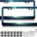 Starry Sky Forest Mountain License Plate Frames - 2 Pack Green Mountains Tree License Plate Frame Holder Covers, Aluminum Metal Rust-Proof Waterproof Car Tag Frame for Standard US Canada 12x6 Inch