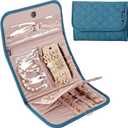 BELALIFE Travel Jewelry Case Organizer, Foldable Jewelry Storage Roll for Earrings, Necklaces, Rings, Bracelets, Brooches, Lake-Blue (Medium)