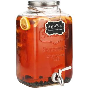 2 Gallon Glass Beverage Dispenser, Stainless Steel Leakproof Spigot and Lid, Glass Drink Dispensers for Parties, Water Beverage Dispenser Liquid Laundry Detergent Dispenser
