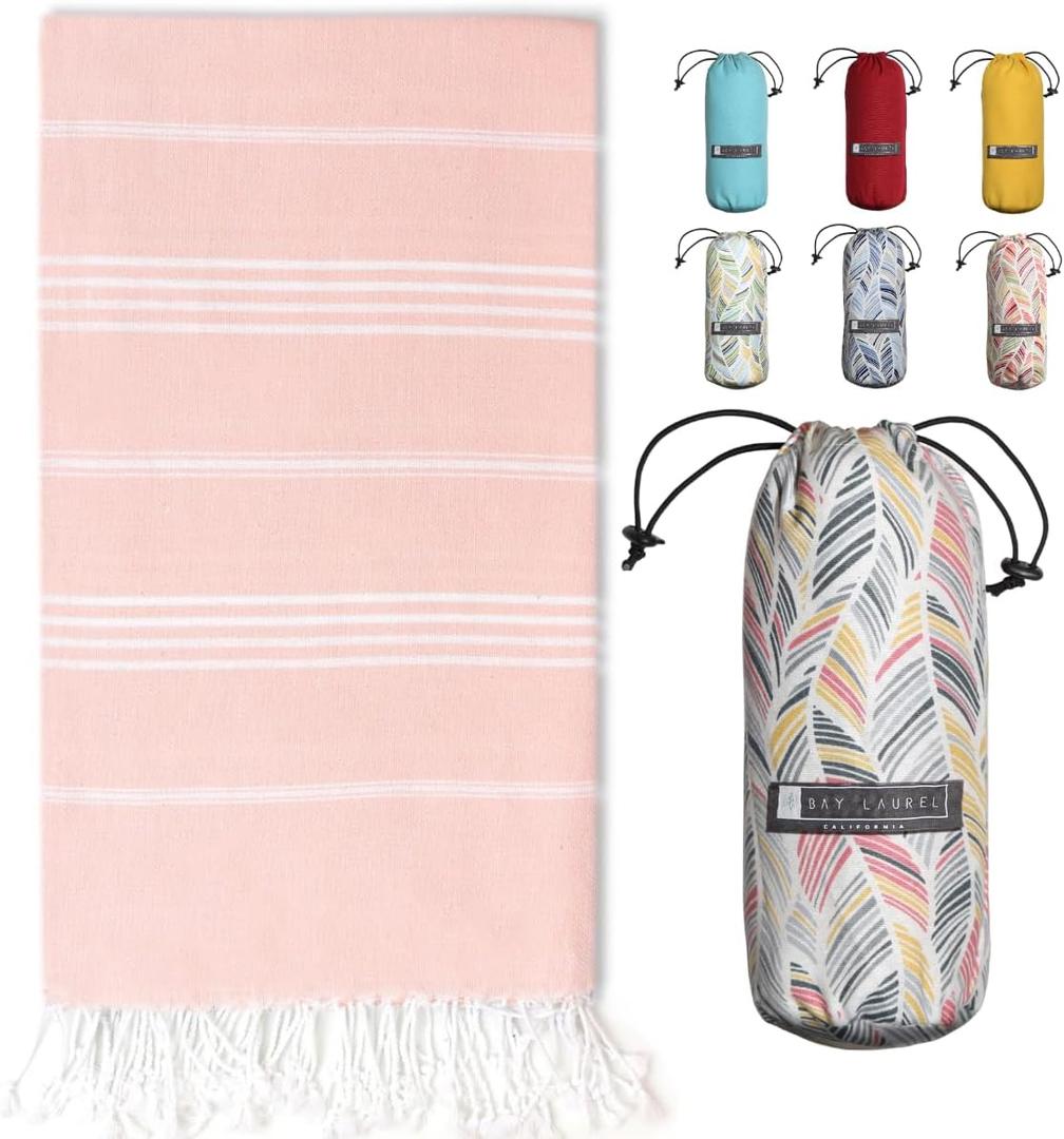 BAY LAUREL Turkish Beach Towel with Travel Bag 39 x 71 Quick Dry Sand Free Lightweight Large Oversized Towels Light