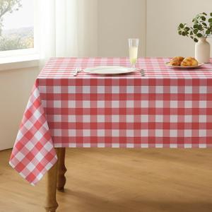 Checkered Tablecloth Rectangle Waterproof Gingham Table Cloth Washable Buffalo Plaid Table Cover Wrinkle Free for Kitchen, Dining and Outdoor Picnic, 60 x 84 Inch, Red and White