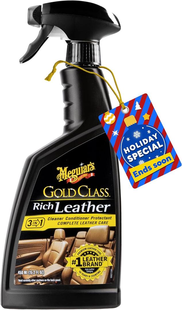 Meguiar's Gold Class Rich Leather Cleaner and Conditioner 3-in-1 Spray, Non-Greasy Car Leather Cleaner and Conditioner Treatment with Advanced UV Protection, 15.2 Oz Spray Bottle
