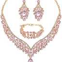 chaoyite Women's Statement Necklace Earrings Link Bracelet Set for Bride Austrian Crystal Wedding Bridal Costume Jewelry Sets