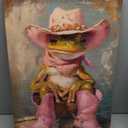 Vintage Funny Frog Art Trendy Cowgirl Poster Framed Canvas Wall Art Decor Retro Artwork Aesthetic Home Decor Framed Art Print for Living Room Office Bedroom Wall Art Decor Framed16x24inch (CUGUD-004)