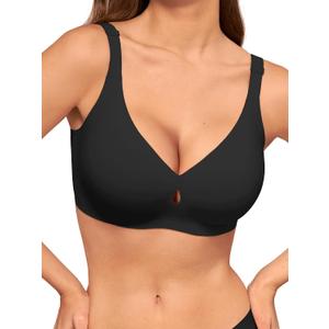 LUCKMEEY Bras for Women No Underwire Wireless Bras - Seamless Push Up Full Coverage Bralettes Comfortable Everyday Bra Truffle Black XL