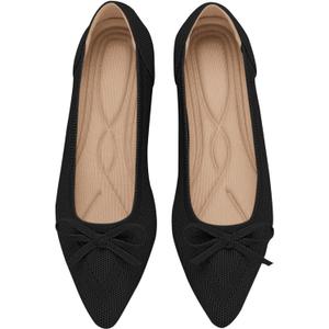 Women's Flats Pointed Toe Bow Knit Ballet Shoes Comfortable Dressy Mesh Slip On Flat (10, Black)
