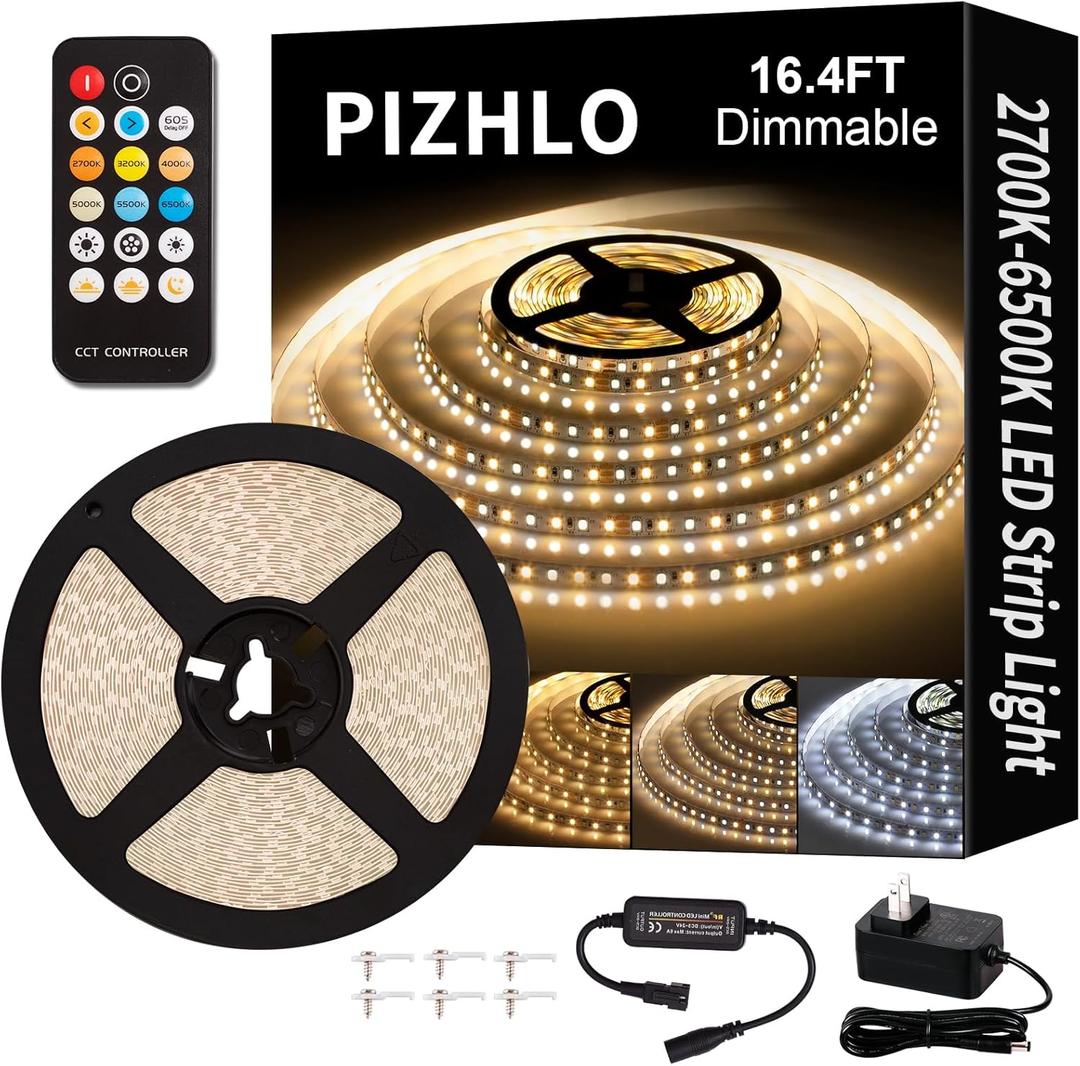 LED Strip Lights, Upgraded 16.4ft Dimmable 2700K-6500K LED Light Strips with Remote Bright Light, 600 LEDs Flexible Lights with Strong Adhesive for Bedroom, Mirror, Kitchen Under Cabinet Decor