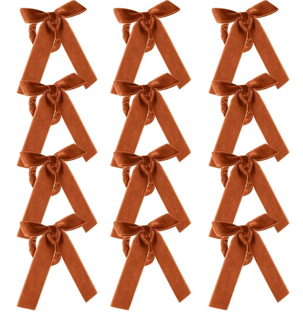 12 Pcs Camel Napkin Rings Bow Velvet Napkin Holders Buckle for Wine Bottles Valentines Candlestick Holiday Birthday Party Anniversary Dinner Wedding Dining Table Decoration