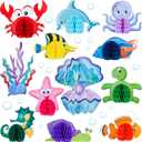 WILLBOND 12 Pieces Under The Sea Honeycomb Centerpiece Ocean Themed Party Table Decoration Ocean Animal Fish Creature Mermaid for Birthday Beach Shower Party Supplies