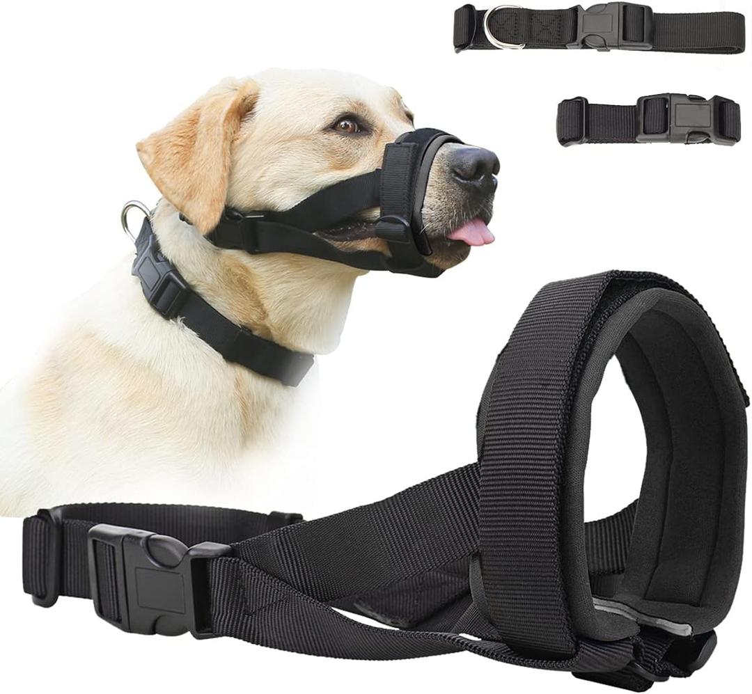 Barkless Dog Muzzle, Soft Padded Comfy Muzzle for Biting and Chewing, Adjustable Muzzle for Small Dogs Corgi, Labrador, Allows Drinking and Panting, S