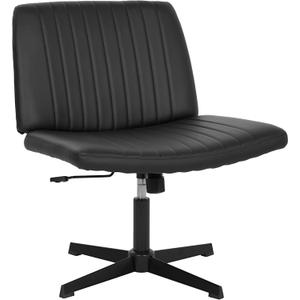 FDW Criss Cross Chair Armless Cross Legged Office Chair Adjustable Swivel Ergonomic Desk Chair No Wheels with Wide Seat Native Sponge Computer Task Vanity Chair for Home Office Dark Black