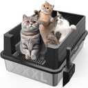 XXXL Stainless Steel Litter Box,Extra Large 28" L x 20" W Metal Litter Box for Big Cats & Multiple Cats with High Sided, Anti-Urine Leakage, Non-Sticky, Easy Cleaning, Include Scoop(Black)