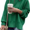 Imily Bela Womens Tunic Sweater Fall Long Sleeve 1/4 Zip Pullover Sweaters Oversized Slouchy Ribbed Knit Sweatshirt with Slit (Large, Dark Green)