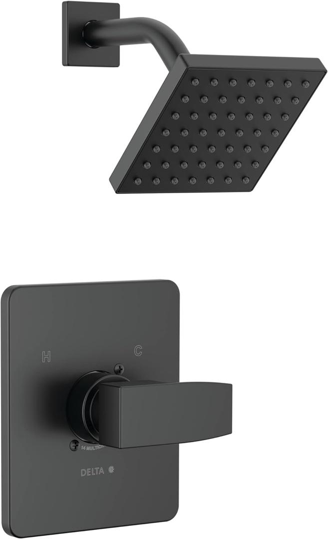 Delta Modern 14 Series Shower Faucet Set, Matte Black Shower Head and Handle Set, Valve Trim Kit, Matte Black T14267-BL-PP (Valve Not Included)