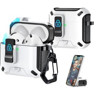 R-fun Compatible with AirPods 4th Generation 2024 Headphone Cases, Fully Drop Proof Auto Eject Protective Cover Design, New Charging Port Dust and Stand Design,Black+White