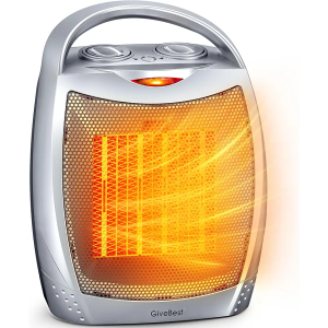 GiveBest Portable Electric Space Heater with Thermostat, 1500W/750W Safe and Quiet Ceramic Heater Fan, Heat Up 200 Square Feet for Office Room Desk Indoor Use, Silver