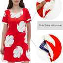 Women's Dress Costume With Pocket Hawaiian Red Dress Halloween Costume Cosplay Leaf Summer Dress (L)