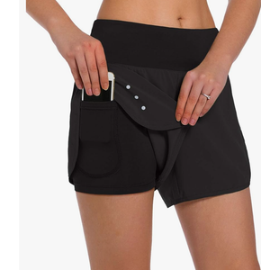 Ksmien Women's 2 in 1 Running Shorts - Lightweight Athletic Workout Gym Yoga Shorts Liner with Phone Pockets L