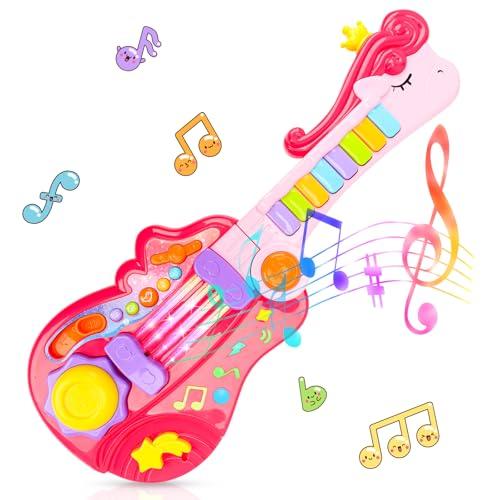 Kids Guitar Toy for 3 Year Old Girl Gift 2-in-1 Electric Guitars with Piano Mode for Toddlers Light Up Music Toys for 3 4 5 Year Old Girls Boys Gifts
