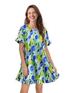 YESNO Summer Dresses for Women 2026 Floral Boho Ruffle Short Sleeve Sundresses Casual Shift Dress M ESA CR461