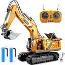 Jiakora 12 Channel Remote Control Excavator, Construction Toys with Metal Shovel, Realistic Lights & Sounds, Includes 2 Batteries, Toys for 3 4 5 6 7 8 9 10 11 12 Year Old Boys, Birthday Gift