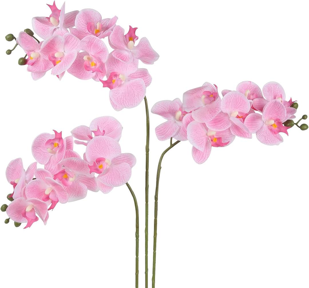 Light Pink Orchid Artificial Flowers, 27.95" Real Touch Fake Orchid Latex Realistic Flowers Phalaenopsis Branches for Home Party Wedding Bridal Shower Decoration, 3pcs Light Pink