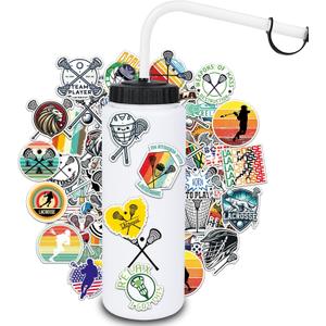 Lacrosse Gifts,2 Pack Lacrosse Water Bottle with Long Straw and 200PCS Lacrosse Stickers Accessories Stuff for Boys Men Player Lovers(1L,BPA,Squeeze)