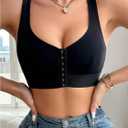 Verdusa Women's Front Closure Bra V Neck Unpadded Wireless Bra (Black, M)