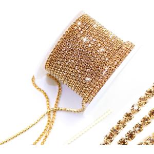 PEARLY JUN 10 Yards Gold Rhinestone Chain L.C.TOPZA Rhinestone Trim Crystal Artificial Stone Trim Cup Chain SS6 2mm Color Plated Cup Stitch Costume Decoration