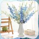 10 Pcs Delphinium Artificial Flowers for Decoration, 33.86 Inch Long Stem Larkspur Fake Flowers Light Blue Faux Silk Bouquets for Tall Vase Wedding Home Decor Floral Arrangements(White+Blue)